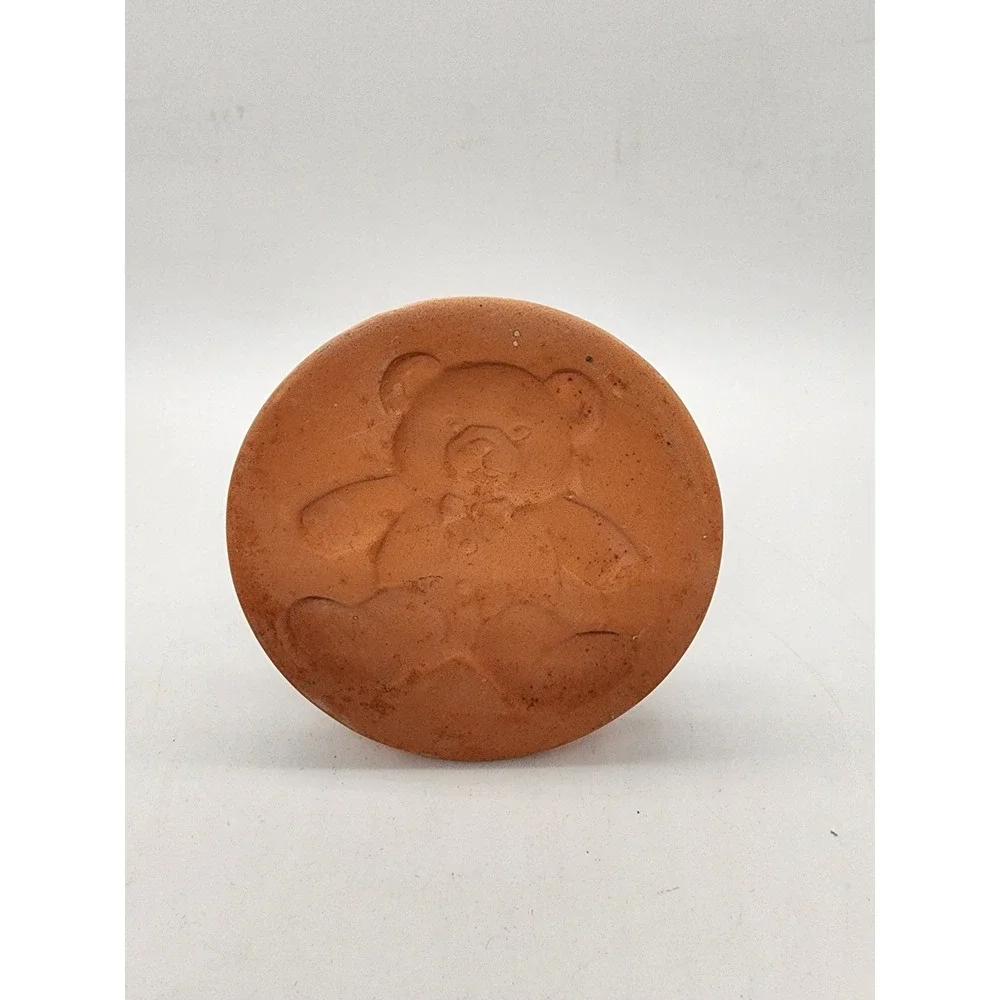 Vintage Handcrafted Teddy Bear Honey Pot Terracotta Cookie Stamp with 3D Handle